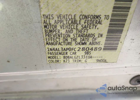 2015 Nissan Altima 2.5/2.5 S/2.5 Sl/2.5 Sv z USA, uszkodzony, nr VIN 1N4AL3AP0FC280489